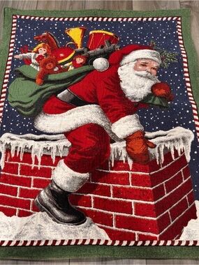 Christmas Santa Tapestry Wall Hanging Chimney Vintage Holiday Decor
